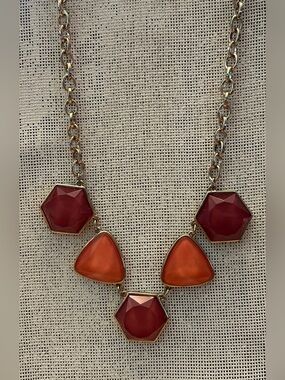 Fashion Jewelry Gold-Tone Necklace with Red and Orange Stones